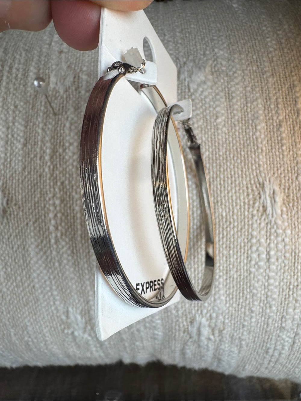 0563-Express Silver tone Textured Hoop Earrings